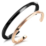 Couple Cuff Bracelets for 2, Black Gold Tone Stainless Steel His Hers Lover Promise Statement Bangle Set for Women Men - lanciashow