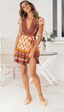 Womens Clothing Summer Fashion Printed Lace Short Sleeve Deep V-Neck Dress - lanciashow