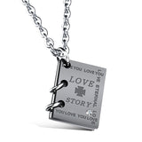 His and Hers Couple Necklace, Stainless Steel Matching Dogtag, Love Story Engraved Stamped Pendant, Valentine Day Gift - lanciashow