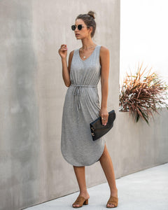 Womens Clothing Summer Fashion Leisure Pure Color V Neck Long Vest Dress - lanciashow