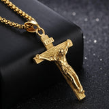 Crucifix Cross Pendant with Chain Stainless Steel Antique Jesus Necklace Mens Womens Jewelry Gift - lanciashow
