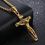 Crucifix Cross Pendant with Chain Stainless Steel Antique Jesus Necklace Mens Womens Jewelry Gift - lanciashow