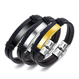 Mens Leather Bracelet Stainless Steel Wristband Jewellery - lanciashow