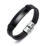 Mens Leather Bracelet Stainless Steel Wristband Jewellery - lanciashow
