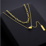 Double Chain Fashion Stainless Steel Square Tag Necklace Titanium Steel Lock Fold Wear Chain Necklace - lanciashow