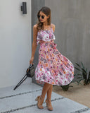 Womens Clothing Fashion Printed Tight Waist Midi Length Slip Dress - lanciashow