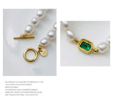 925 Sterling Silver Strand Beads Jewelry OT Clasp Pearl Bracelet With Green CZ - lanciashow