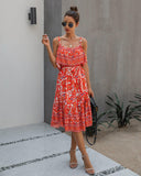 Womens Clothing Fashion Printed Tight Waist Midi Length Slip Dress - lanciashow