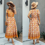 Womens Summer Clothing Fashion Printed V-Neck Short Sleeve Long Tight Dress - lanciashow