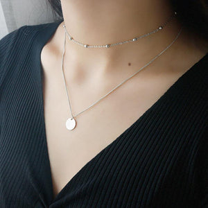 925 Sterling Silver Choker Chain Double Collarbone Necklace Round Charm - lanciashow