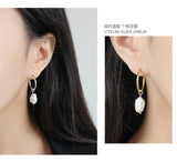Baroque Freshwater Pearl Silver Simple Drop Dangle Hoop Earrings Jewelry for Women Girl - lanciashow