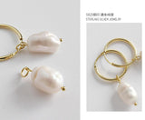 Baroque Freshwater Pearl Silver Simple Drop Dangle Hoop Earrings Jewelry for Women Girl - lanciashow