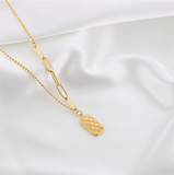 Womens Fashion Jewelry Titanium Steel Chain Necklace With Square Plaid Tag - lanciashow