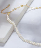 925 Sterling Silver Yellow Gold Plated Jewellery Link Chain Necklace With Baroque Pearl Beads - lanciashow