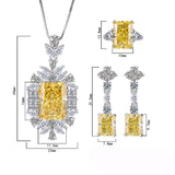 Radiant Cut Lab Created Yellow Diamond 925 Sterling Silver Gemstone Birthstone Pendant Earrings Ring With Accent Jewelry Set - lanciashow