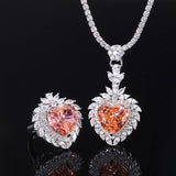 925 Sterling Silver Statement Jewelry Set Created Gems Rydian Cut Heart Pendant Ring - lanciashow