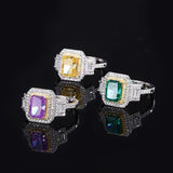 925 Sterling Silver 6x8mm Simulated Gemstone Jewelry Pave CZ Accents Ring Rydian Cut - lanciashow