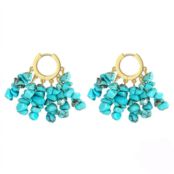 925 Sterling Silver Turquoise Beads Chandelier Earrings With14K Gold Plated - lanciashow