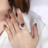 925 Sterling Silver Statement Jewelry Imitation Ruby Sapphire Emerald Gemstone Ring For Women Heart Cut - lanciashow
