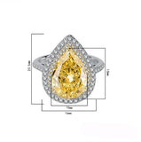 925 Sterling Silver Birthstone Gemstone Jewelry Pear Shaped Imitation Yellow Diamond Ring - lanciashow