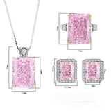 925 Sterling Silver Simulated Pink Diamonds Jewelry Set Radiant Cut Brilliant Gems Pendant Ring Stud Earrings - lanciashow