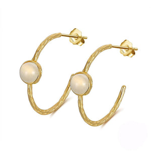 925 Sterling Silver Natural Gemstone Jewellery Moonstone Hoop Earrings - lanciashow