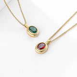 925 Silver Yellow Gold Plated Jewelry Red Green Cubic Zirconia Pendant Chain Necklace - lanciashow
