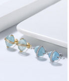 925 Sterling Silver 14K Gold Plated Natrural Oval Aquamarine Gemstone Earrings Stud - lanciashow