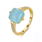 Natrural Aquamarine Ring 925 Sterling Silver 14K Gold Plated Cushion Gemstone Jewellery - lanciashow