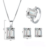 925 Sterling Silver Simulated Diamonds Jewelry Set Radiant Cut White Gems Square Pendant Ring Stud Earrings - lanciashow