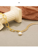 925 Sterling Silver Gold Plated Jewelry CZ Clips Chain Bracelet With Lobster Clasp And Baroque Pearl - lanciashow