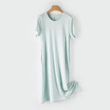 Round Neck Solid Color Dress Cotton Modal Blend Casual Homewear Pajamas - lanciashow