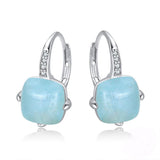 Natrural Aquamarine Hoop Earrings 925 Sterling Silver 14K Gold Plated Gemstone Jewelry - lanciashow