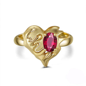 925 Sterling Silver 14K Gold Plated Heart Ring With Natrural Garnet Gemstone - lanciashow