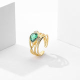 925 Sterling Silver Yellow Gold Plated Open Ring With Green Cubic Zirconia Stone - lanciashow