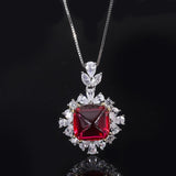 Sterling Silver Synthetic Ruby With CZ Accentsl Halo Ring Pendant and Drop Earrings Set - lanciashow