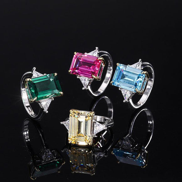 925 Sterling Silver Created Gemstone Birthstone Women's Ring Emerald Cut - lanciashow