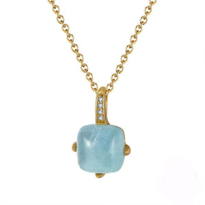 Natrural Aquamarine Cushion Gemstone Pendant Chain Necklace Silver Yellow Gold Plated Jewellery - lanciashow