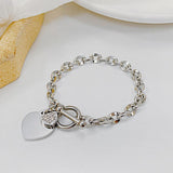 Women's Link Bracelet with Heart Charm, Chunky Chain Stainless Steel Hiphop Jewelry - lanciashow