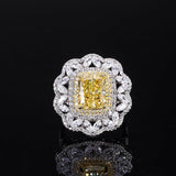 925 Sterling Silver Lab Gems Jewelry Radiant Cut Yellow Diamond Ring With Cluster CZ For Women - lanciashow