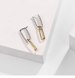 925 Sterling Silver Gold Plated Jewelry Twist Drop Earrings Dual Ring - lanciashow