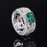Womens 925 Silver Ring High Carbon Diamond Luxury Jewelry Blue/Purple/Green Stones With CZ - lanciashow