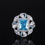 925 Sterling Silver Gemstone Jewellery Radiant Cut Imitation Blue Yellow Diamond Wedding Anniversary Ring - lanciashow