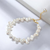 925 Sterling Silver Yellow Gold Plated Chain Bracelet With Baroque Pearl Beads Jewellery - lanciashow