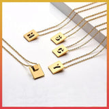 Square 26 Letter Tag Pendant Clavicle Chain Titanium Steel Necklace Stainless Steel Jewellery - lanciashow