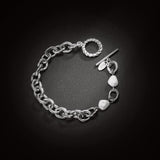 Fashion Hip Hop Trend Titanium Steel Jewelry OT Clasp Link Chain Bracelet With Baroque Pearl - lanciashow