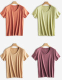 Long-Staple Cotton V-neck Short Sleeve Casual Solid Color Loose T-Shirt For Women - lanciashow