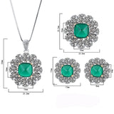 Created Emerald Jewelry Set, Fashion Wedding Bridal Silver Simulated Gemstone Pendant Necklace Ring Stud Earrings Set for Women Girl - lanciashow