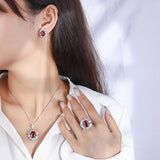 Bridal Jewelry Set Created Ruby 925 Sterling Silver Gems Pendant Ring Earrings Oval Cut - lanciashow