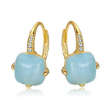 Natrural Aquamarine Hoop Earrings 925 Sterling Silver 14K Gold Plated Gemstone Jewelry - lanciashow